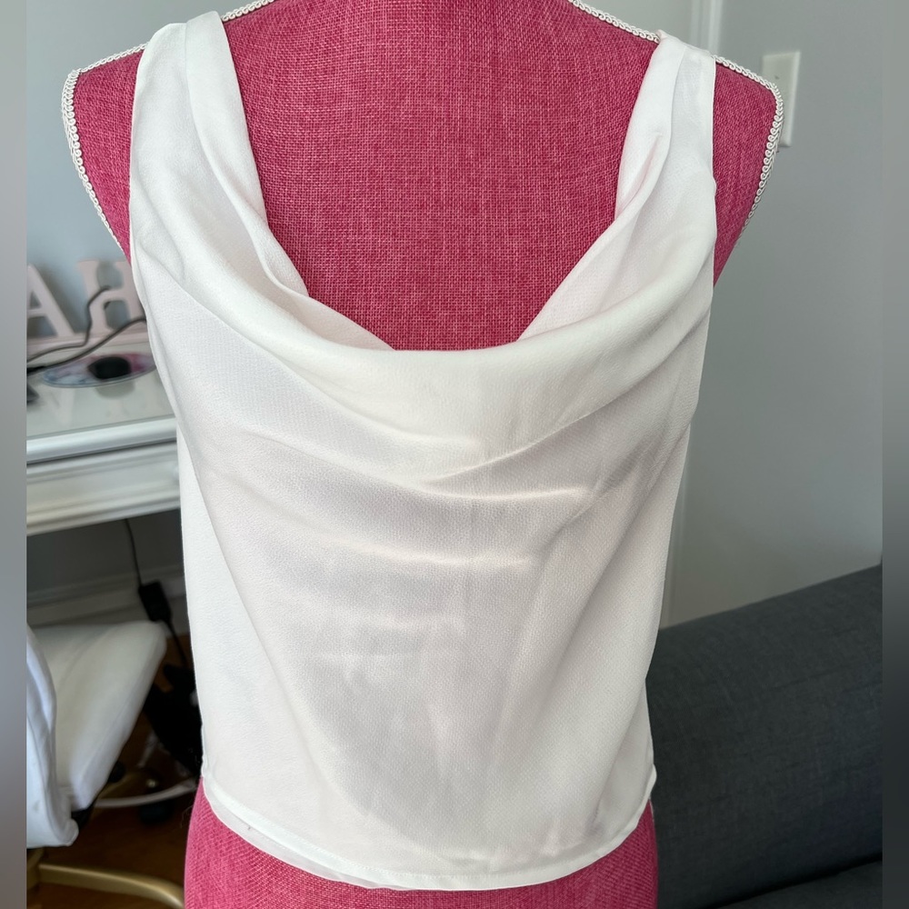 White Cowl Neck Tie Back Top